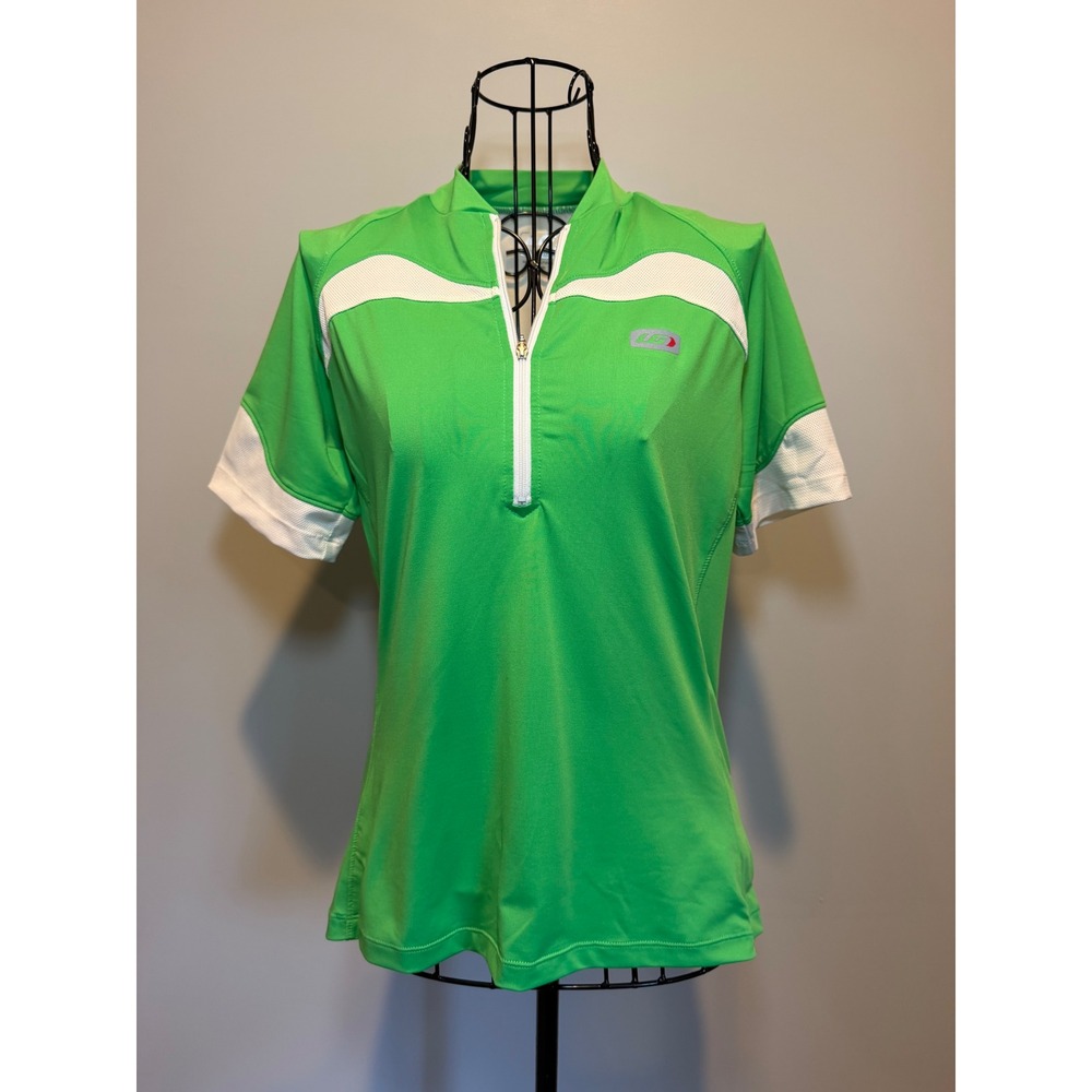 Louis Garneau Skin-X Jersey Green White Cycling Top Quarter Zip Womens Medium